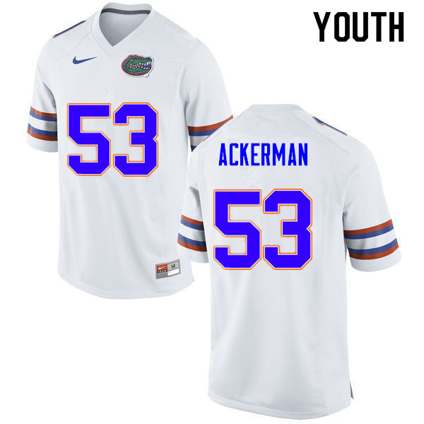 Youth #53 Brendan Ackerman Florida Gators College Football Jerseys Sale-White - Click Image to Close